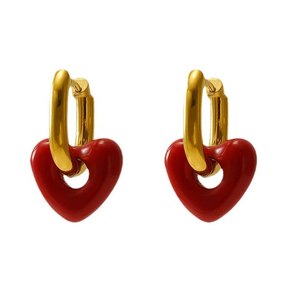 Women's Titanium Steel Geometric Red Love Earrings With Electroplating