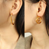 Women's 316L Stainless Steel Geometric Rotating Ring Earrings Electroplated With 18K Gold In Heavy Metal Style