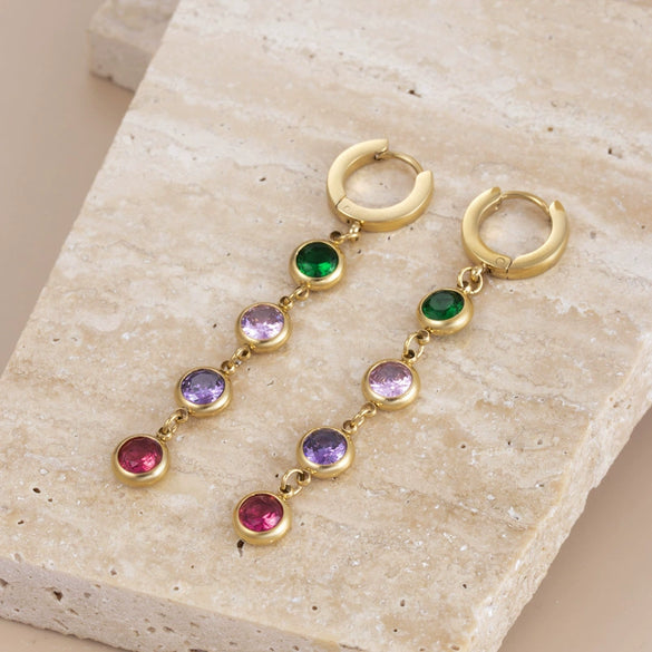Women's Titanium Steel Geometric Round Zircon Earrings Light Luxury Style Electroplated