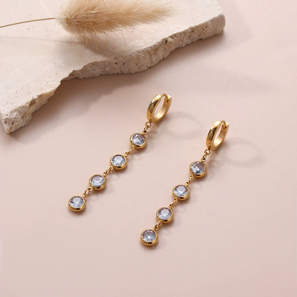 Women's Titanium Steel Geometric Round Zircon Earrings Light Luxury Style Electroplated