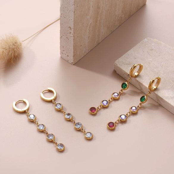 Women's Titanium Steel Geometric Round Zircon Earrings Light Luxury Style Electroplated