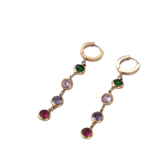 Women's Titanium Steel Geometric Round Zircon Earrings Light Luxury Style Electroplated