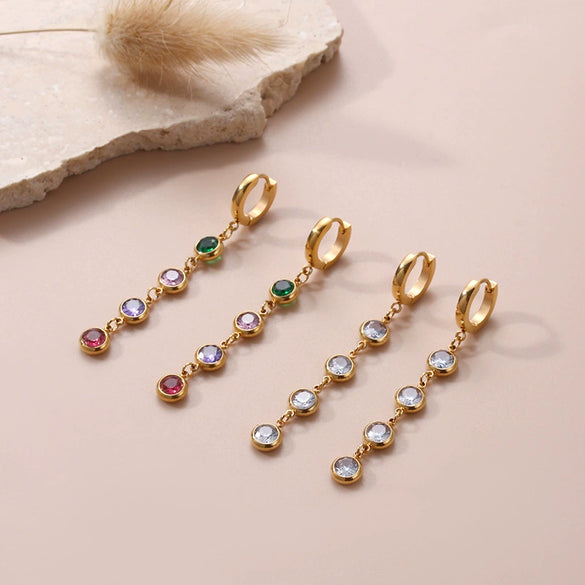 Women's Titanium Steel Geometric Round Zircon Earrings Light Luxury Style Electroplated