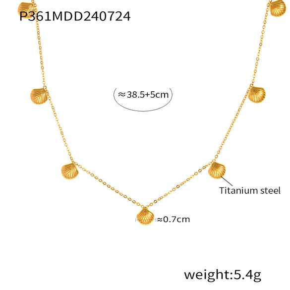 Women's 316L Stainless Steel Geometric Scallop Pendant Necklace Plated 18K Gold