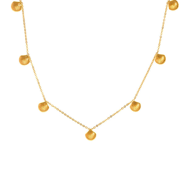 Women's 316L Stainless Steel Geometric Scallop Pendant Necklace Plated 18K Gold