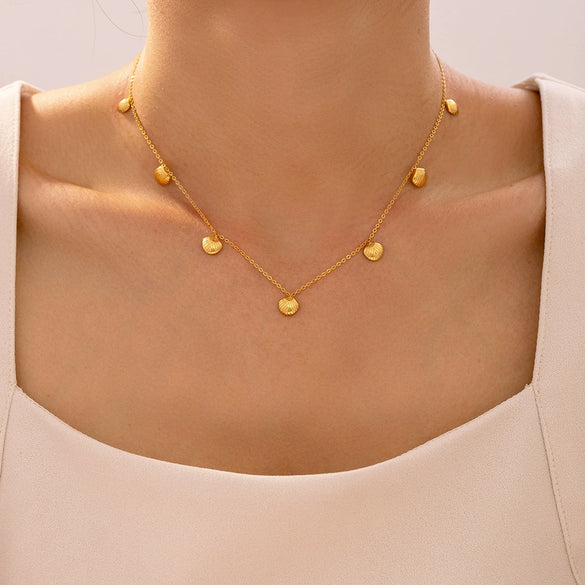 Women's 316L Stainless Steel Geometric Scallop Pendant Necklace Plated 18K Gold