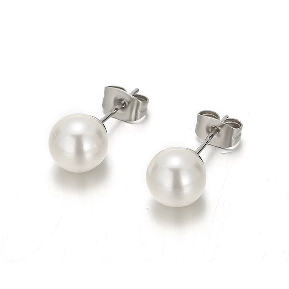 Women's Titanium Steel Geometric Shell Pearl Earrings With Electroplated Fashion Minimalist Design