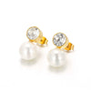 Women's Titanium Steel Geometric Shell Pearl Earrings With Electroplated Fashion Minimalist Design