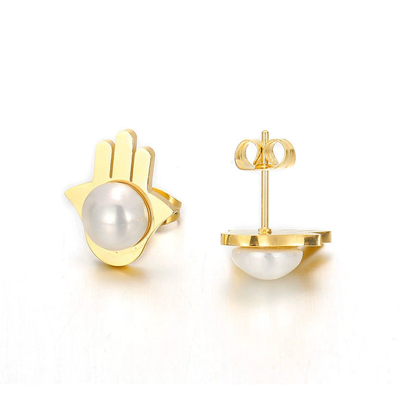 Women's Titanium Steel Geometric Shell Pearl Earrings With Electroplated Fashion Minimalist Design