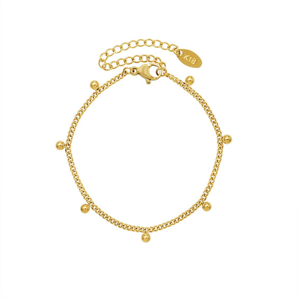 Women's 316L Stainless Steel Geometric Solid Small Steel Ball And Beads Bracelet With 18K Gold Electroplating