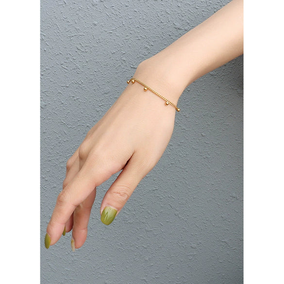 Women's 316L Stainless Steel Geometric Solid Small Steel Ball And Beads Bracelet With 18K Gold Electroplating