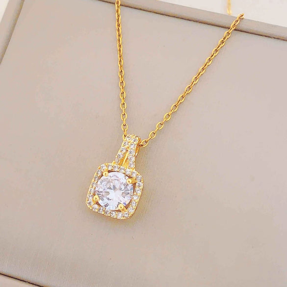 Women's Titanium Steel Geometric Square Necklace Set With Diamonds Mixed Gemstone Setting