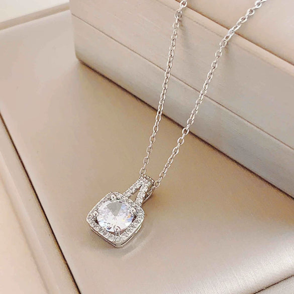 Women's Titanium Steel Geometric Square Necklace Set With Diamonds Mixed Gemstone Setting