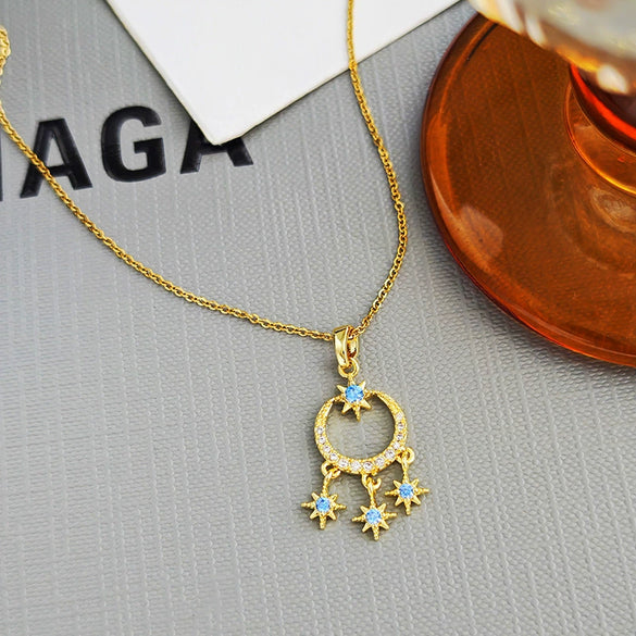 Women's Titanium Steel Geometric Star Dreamcatcher Necklace With Electroplating O Word Chain