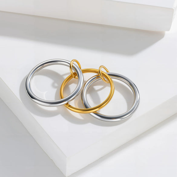 Women's Titanium Steel Geometric Threelayer Intertwined Ring With Electroplating Design