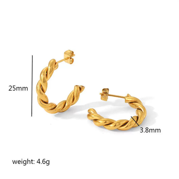 Women's Titanium Steel Geometric Twisted Cshaped Electroplated Earrings Jewelry