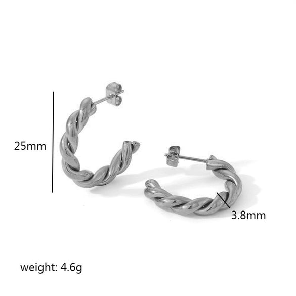 Women's Titanium Steel Geometric Twisted Cshaped Electroplated Earrings Jewelry