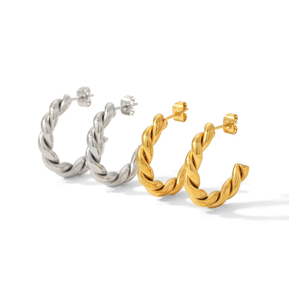 Women's Titanium Steel Geometric Twisted Cshaped Electroplated Earrings Jewelry