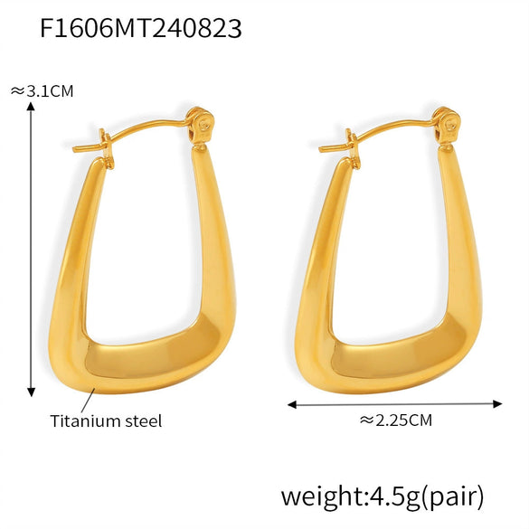 Women's Titanium Steel Geometric U Shaped Hollow Earrings With Pvd 18K Gold Electroplating