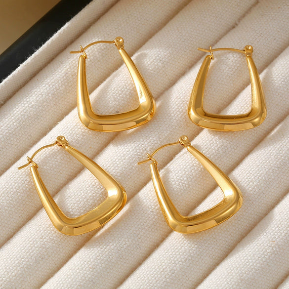 Women's Titanium Steel Geometric U Shaped Hollow Earrings With Pvd 18K Gold Electroplating