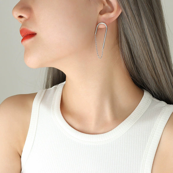 Women's 316L Stainless Steel Geometric Ushaped Chain Earrings 18K Gold Plated