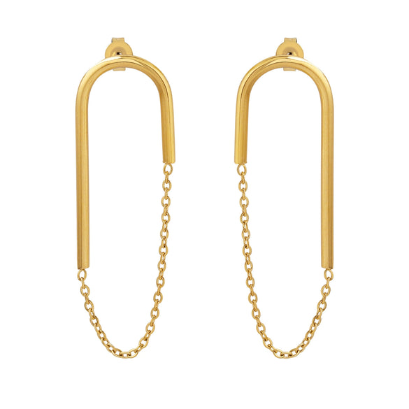 Women's 316L Stainless Steel Geometric Ushaped Chain Earrings 18K Gold Plated