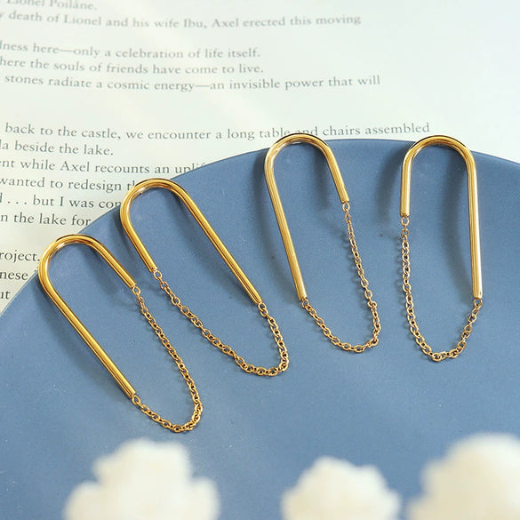 Women's 316L Stainless Steel Geometric Ushaped Chain Earrings 18K Gold Plated