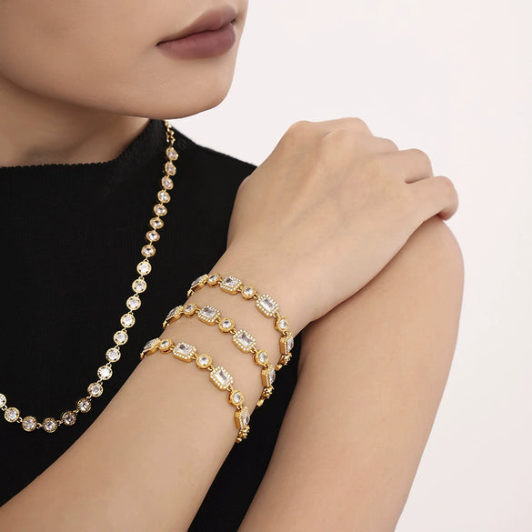 Women's Titanium Steel Geometric Zircon Handmade Chain Pvd Electroplated Light Luxury Bracelet
