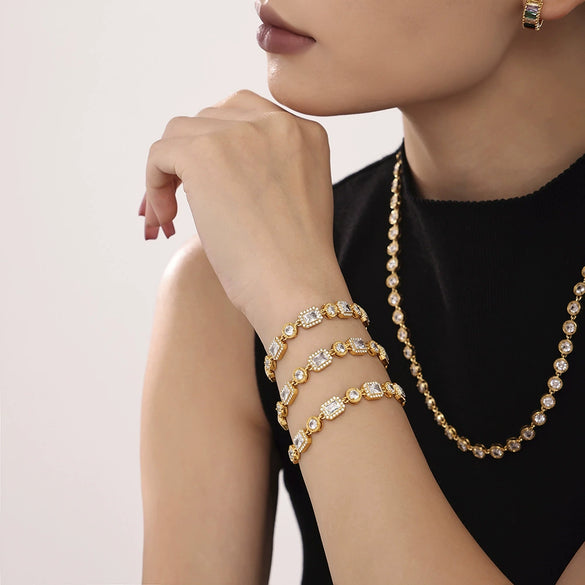 Women's Titanium Steel Geometric Zircon Handmade Chain Pvd Electroplated Light Luxury Bracelet
