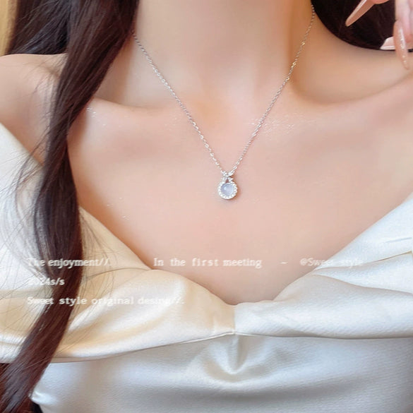 Women's Titanium Steel Geometric Zircon Pendant Necklace With Electroplating