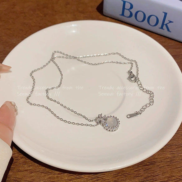 Women's Titanium Steel Geometric Zircon Pendant Necklace With Electroplating
