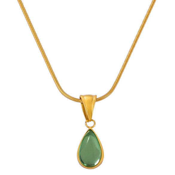 Women's 316L Stainless Steel Glass Stone Water Drop Pendant Necklace With Geometric Pattern And Electroplating Design