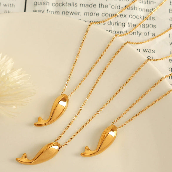 Women's 316L Stainless Steel Gold Plated Dolphin Fish Whale Pendant Necklace Fashion Style