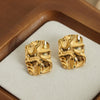 Women's 316L Stainless Steel Gold Plated Geometric Irregular Square Pleated Earrings Jewelry