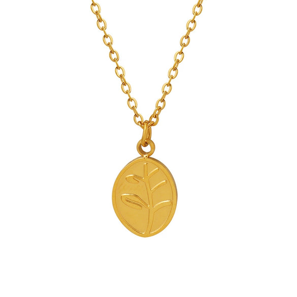 Women's Titanium Steel Gold Plated Leaf Oval Pendant Necklace Geometric Clavicle Chain With Electroplated Finish