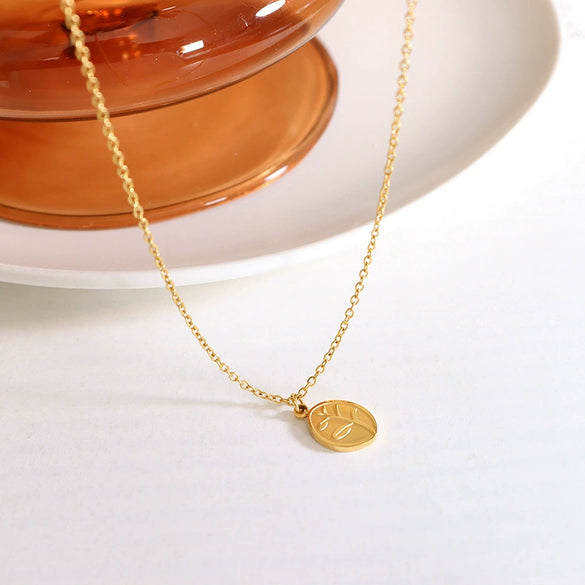 Women's Titanium Steel Gold Plated Leaf Oval Pendant Necklace Geometric Clavicle Chain With Electroplated Finish