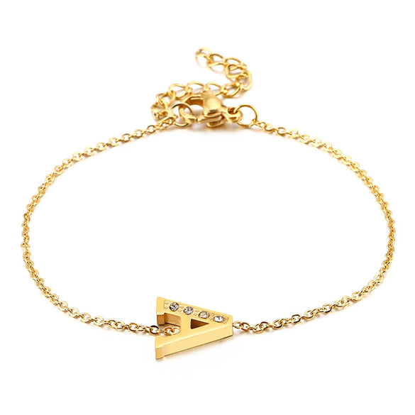 Women's Titanium Steel Gold Tone Electroplated Letter Bracelet With Rhinestone Accents Simple Text Style Jewelry