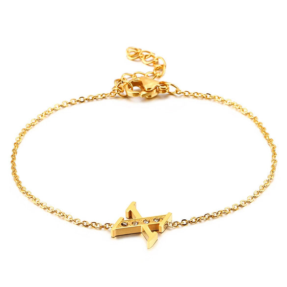 Women's Titanium Steel Gold Tone Electroplated Letter Bracelet With Rhinestone Accents Simple Text Style Jewelry
