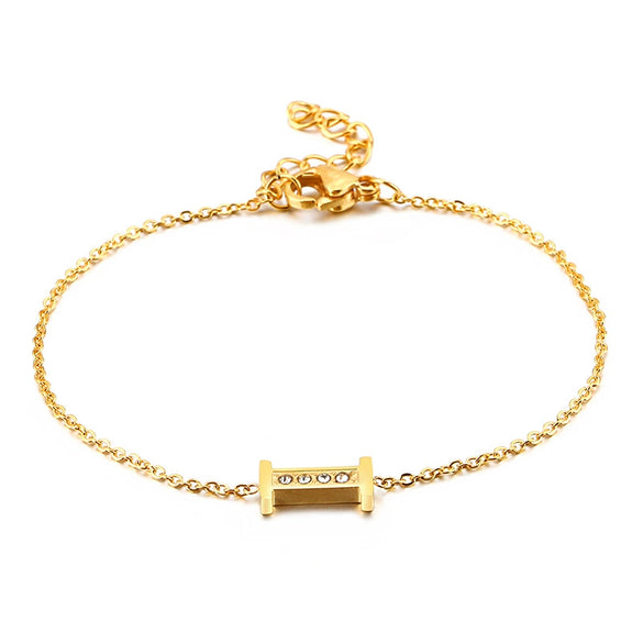 Women's Titanium Steel Gold Tone Electroplated Letter Bracelet With Rhinestone Accents Simple Text Style Jewelry