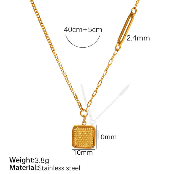 Women's 316L Stainless Steel Heart And Geometric Square Pendant Necklace Simple Texture Electroplated