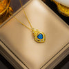 Women's Titanium Steel Heart Castle Necklace Geometric Style Mixed Gem Inlay Electroplating