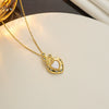 Women's Titanium Steel Heart Castle Necklace Geometric Style Mixed Gem Inlay Electroplating