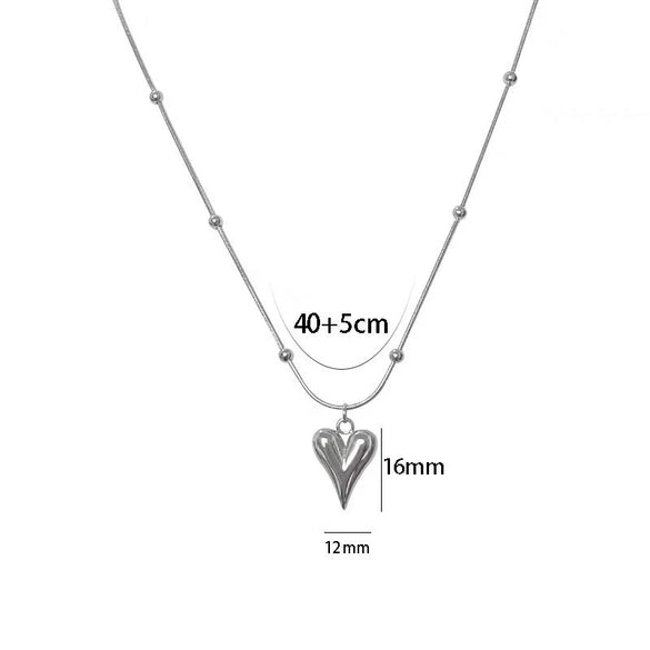 Women's Titanium Steel Heart Pendant Love Necklace With Snake Bone Chain Electroplated Style