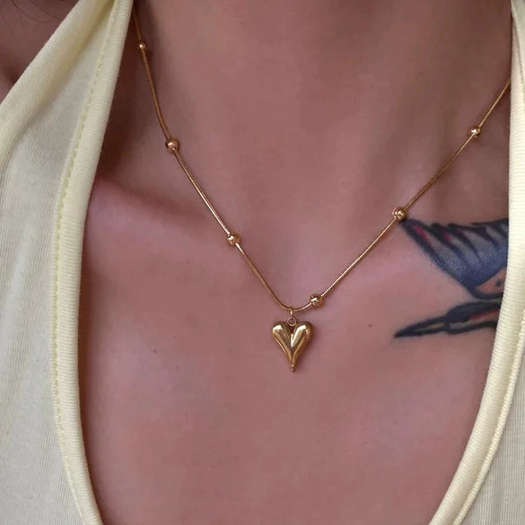 Women's Titanium Steel Heart Pendant Love Necklace With Snake Bone Chain Electroplated Style