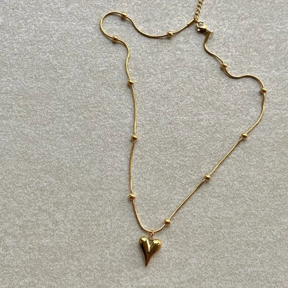 Women's Titanium Steel Heart Pendant Love Necklace With Snake Bone Chain Electroplated Style