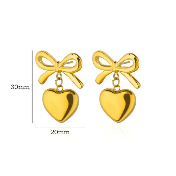 Women's Titanium Steel Heartshaped Bow Pendant Earrings Jewelry Electroplating Style