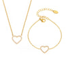 Women's Titanium Steel Heartshaped Handinlaid Zircon Doublelayer Clavicle Necklace Bracelet Set Pvd Electroplated Gold Color Preservation Light Luxury Style