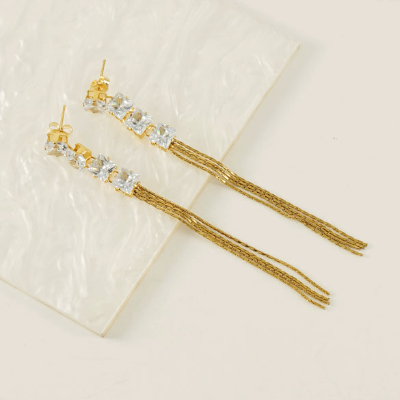 Women's 316L Stainless Steel High Grade Zircon Inlaid Earrings With Rhombus And Geometric Patterns