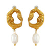 Women's 316L Stainless Steel Hollow Lava Irregular Freshwater Pearl Pendant Earrings French Retro Light Luxury Electroplated