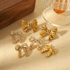 Women's Titanium Steel Inlaid Rhinestone Bow Earrings